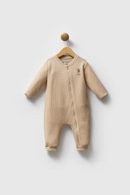 %100 Pamuk / %100 Cotton Çıtçıtlı Erkek Bebek Waffle Tulum - 4