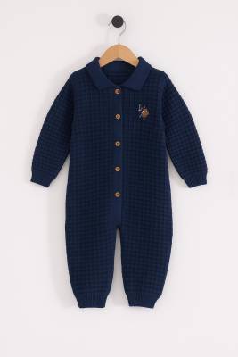 U.S. Polo Assn. - %100 Pamuk / %100 Cotton Çıtçıtlı Erkek Bebek Polo Yaka Triko Tulum