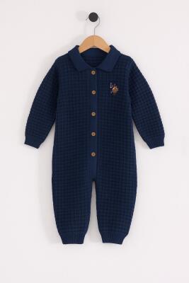 %100 Pamuk / %100 Cotton Çıtçıtlı Erkek Bebek Polo Yaka Triko Tulum - 1