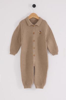 %100 Pamuk / %100 Cotton Çıtçıtlı Erkek Bebek Polo Yaka Triko Tulum - 3