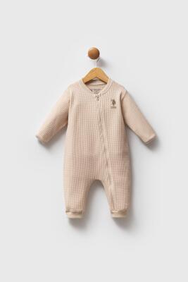 %100 Pamuk / %100 Cotton Çıtçıtlı Erkek Bebek Waffle Tulum - 1