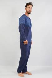 %100 Pamuk, Büyük Beden Jakarlı Erkek Pijama Takım, Cep Detaylıdır - Thumbnail