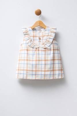 U.S. Polo Assn. - %100 Pamuk Dokuma Kız Bebek Ekoseli Elbise