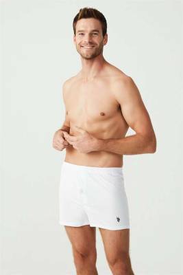U.S. Polo Assn. - %100 Pamuk Düğmeli Beyaz Erkek Boxer Şort