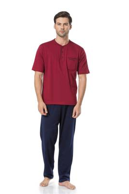 Pierre Cardin - %100 Pamuk Erkek Kısakollu Şortlu Bordo 3'lü Penye Pijama Takımı