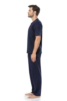 %100 Pamuk Erkek Kısakollu Şortlu Bordo 3'lü Penye Pijama Takımı - 3