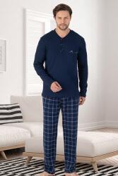 %100 Pamuk Erkek Mevsimlik Uzunkollu Pijama Takım, Altı ekoseli Cep Detaylı, Üst düz renk yuvarlak yaka düğmeli - 4