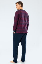 %100 Pamuk Jakarlı Baklava Desen Uzunkol Yakası Düğmeli Erkek Pijama Takım - 6