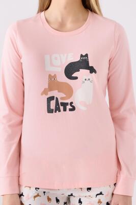 %100 Pamuk Kedi Resimli Anne Kız Pijama Takım, (ayrı ayrı fiyatlandırılır) - 3