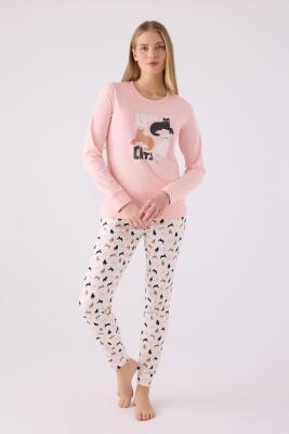 %100 Pamuk Kedi Resimli Anne Kız Pijama Takım, (ayrı ayrı fiyatlandırılır) - 4