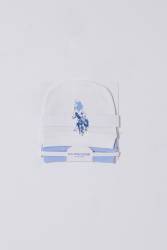 %100 Pamuk Mavi Beyaz 2'li Bebek Beresi - Thumbnail