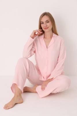 NBB - %100 Pamuk, Müslin Dokuma, Önden Düğmeli, Gömlek Yakalı Kadın Pijama Takım