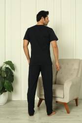 %100 Pamuk Penye 3'lü Erkek Pijama Takımı, Kısakollu, Pantolonu ve şortu cepli Erkek pijama takım - Thumbnail