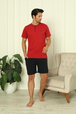 %100 Pamuk Penye 3'lü Erkek Pijama Takımı, Kısakollu, Pantolonu ve şortu cepli Erkek pijama takım - 1