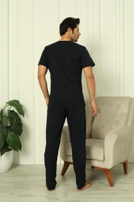 %100 Pamuk Penye 3'lü Erkek Pijama Takımı, Kısakollu, Pantolonu ve şortu cepli Erkek pijama takım - 3