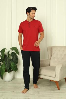 %100 Pamuk Penye 3'lü Erkek Pijama Takımı, Kısakollu, Pantolonu ve şortu cepli Erkek pijama takım - 4