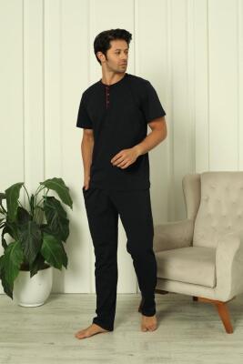 %100 Pamuk Penye 3'lü Erkek Pijama Takımı, Kısakollu, Pantolonu ve şortu cepli Erkek pijama takım - 5