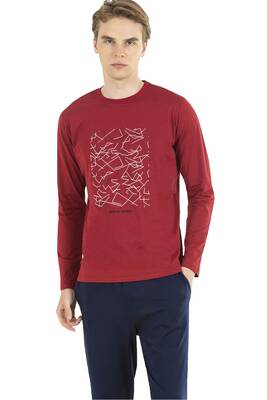 Pierre Cardin - %100 Pamuk Penye Uzunkol Yuvarlak Yaka Mevsimlik Erkek Pijama Takım