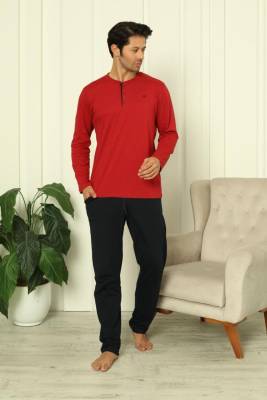 REN - %100 Pamuk Penye Yuvarlak Yakası, Uzunkollu, Pantolonu cepli Erkek pijama takım