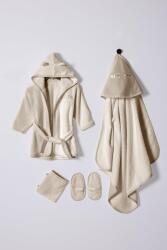 %100 Pamuklu 4'lü Erkek Bebek Bej Bornoz Seti Bej