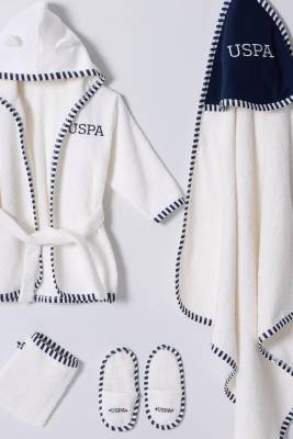 U.S. Polo Assn. - %100 Pamuklu 4'lü Erkek Bebek Bornoz Seti (1)