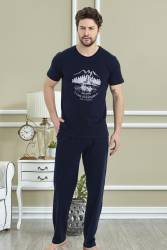 %100 Pamuklu Baskılı T-shirt ve Alt Pijama Takım - Thumbnail