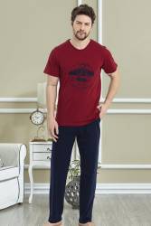 %100 Pamuklu Baskılı T-shirt ve Alt Pijama Takım - Thumbnail