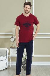 %100 Pamuklu Baskılı T-shirt ve Alt Pijama Takım Bordo