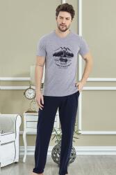 %100 Pamuklu Baskılı T-shirt ve Alt Pijama Takım Gri