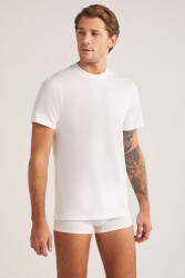  %100 Pamuklu Düz Bisiklet Yaka 2 li Erkek Tshirt (1)