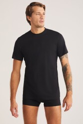 %100 Pamuklu Düz Bisiklet Yaka 2 li Erkek Tshirt Siyah
