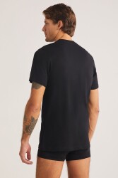 %100 Pamuklu Düz Bisiklet Yaka 2 li Erkek Tshirt - 6
