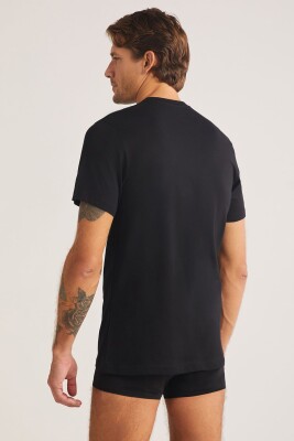 %100 Pamuklu Düz Bisiklet Yaka 2 li Erkek Tshirt - 6