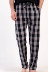 %100 Pamuklu Ekoseli Erkek Vienetta Büyük Beden Tek Alt Pijama - Thumbnail