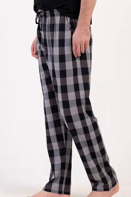 %100 Pamuklu Ekoseli Erkek Vienetta Büyük Beden Tek Alt Pijama - 4