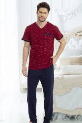 %100 Pamuklu Erkek Kısa Kol V Yaka T-shirt Pantolon Takım - Thumbnail