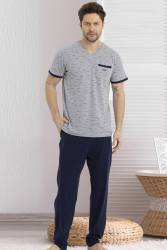 %100 Pamuklu Erkek Kısa Kol V Yaka T-shirt Pantolon Takım - Thumbnail