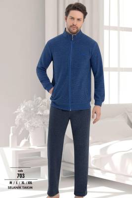 Erse - %100 Pamuklu Erkek Kışlık Selanik Dokuma Fermuarlı Pijama Takım (1)