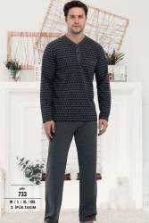 %100 Pamuklu Erkek Pijama Takım, Uzunkol 2 İplik dokuma - Thumbnail