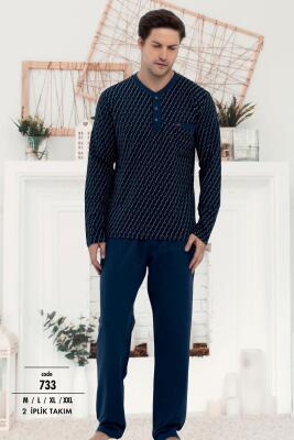 %100 Pamuklu Erkek Pijama Takım, Uzunkol 2 İplik dokuma - 3