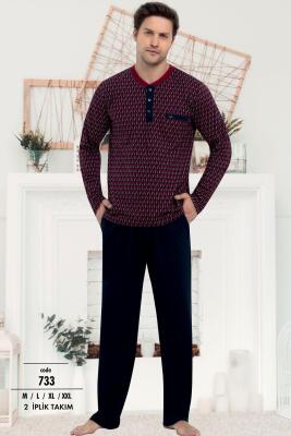 %100 Pamuklu Erkek Pijama Takım, Uzunkol 2 İplik dokuma - 1