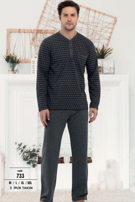 %100 Pamuklu Erkek Pijama Takım, Uzunkol 2 İplik dokuma - 2