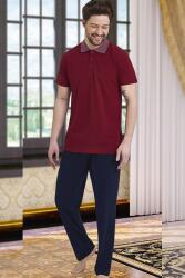 %100 Pamuklu Erkek Polo Yaka Kısa Kol T-shirt ve Alt Pijama Takım Bordo