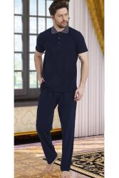%100 Pamuklu Erkek Polo Yaka Kısa Kol T-shirt ve Alt Pijama Takım Lacivert