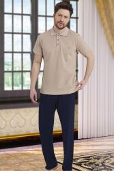 %100 Pamuklu Erkek Polo Yaka Kısa Kol T-shirt ve Alt Pijama Takım Taş