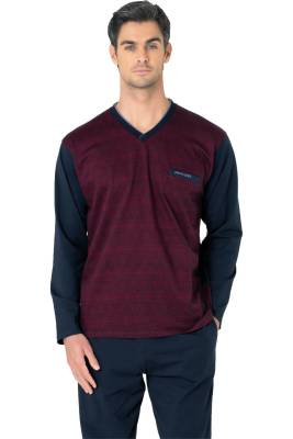 Pierre Cardin - %100 Pamuklu Jakarlı Kutulu V Yaka Erkek Pijama Takım