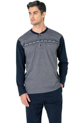 Pierre Cardin - %100 Pamuklu Jakarlı Kutulu Yakası Düğmeli Erkek Pijama Takım (1)