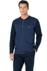 %100 Pamuklu Jakarlı Kutulu Yakası Düğmeli Erkek Pijama Takım - 1