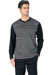 %100 Pamuklu Jakarlı Kutulu Yakası Düğmeli Erkek Pijama Takım - 3