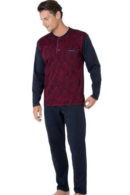 Pierre Cardin - %100 Pamuklu Jakarlı Kutulu Yuvarlak Yakası Düğmeli Erkek Pijama Takım